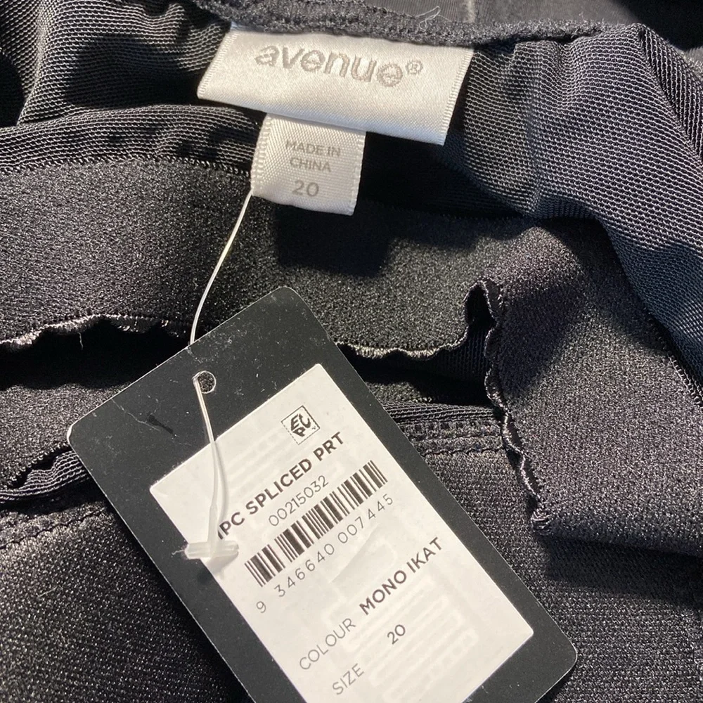 Avenue Black and White One Piece Swimsuit with Spliced IKAT Print Plus Size 20 - Picture 2 of 6